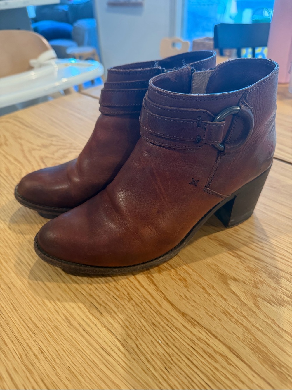 Frye Brown Leather Ankle Booties with Buckle Detail and Goodyear Welt